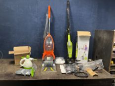 A VAX POWER MAX CARPET WASHER, a H2O steam mop and an Easi steam steamer (all PAT pass, power up but