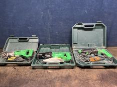 THREE CASED 110 VOLT HITACHI POWER TOOLS comprising a DH22VD SDS drill, a CR-10V reciprocating