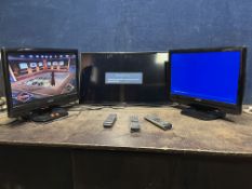 A SAMSUNG UE28F4000AW 28in TV with remote but no stand and two Toshiba 19AV505D 19in TV's and