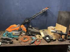 A COLLECTION OF POWER TOOLS including a Victor lawn mower, a Coopers cordless jet wash, a