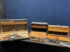 TWO ENGINEERS AND ONE CARPENTERS TOOLBOXES WITH TOOLS, including a Record No.050 plough plane and