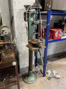 A VINTAGE UNBRANDED PILLAR DRILL, with morse taper fitting, a two axis vice fitted, motor, belts and
