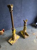 A PAIR OF SIX TONNE AXLE STANDS (probably for railway use) stamped 6 tonne to barrels, minimum