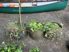 A SET OF THREE CAST IRON PLANTERS, all 41cm in diameter, with sunburst detail to bowls (3)