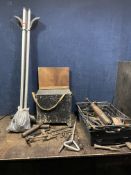 A TRAY CONTAINING AUTOMOTIVE AND OTHER TOOLS, including a pair of Exodus roof bars, spring