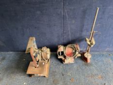 A COLLECTION OF VINTAGE POWER TOOLS, including a Wolf bench grinder, an unbranded belt sander and