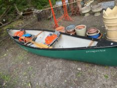 A 'HOU CANOES' PROSPECTOR THREE MAN CANOE, 500cm in length, with a double and a single seat, two