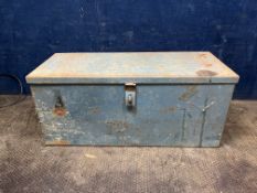 A SHEET METAL TOOL CHEST, with tools, width 77cm, depth 31cm, height 33cm
