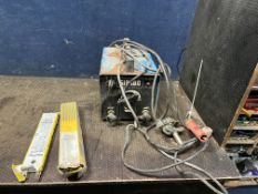 AN SIP 180 ARC WELDING PLANT, with electrode holder, earth clamp and two partial boxes of rods (
