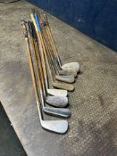 SEVEN HICKORY SHAFTED VINTAGE GOLF CLUBS, including J.H.Saylor, D.R.Brown, C.Alderson, Gordon Downic
