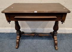A 19TH CENTURY MAHOGANY SIDE TABLE, with a single frieze drawer, raised on turned supports with four