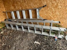 AN ALUMINIUM YOUNGMAN BUILDERS STEP LADDER 230cm long, an aluminium double extension ladder with 9