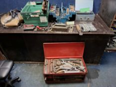 TWO METAL TOOLBOXES, A METAL TOOL CHEST AND A TRAY CONTAINING TOOLS including a Rabone and Sons