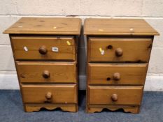 A PAIR OF MODERN PINE BEDSIDE CHESTS, each fitted with three drawers, width 45cm x depth 37cm x
