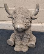 A MODERN COMPOSITE FIGURE OF A SEATED HIGHLAND COW, height 54cm, condition report: no visible