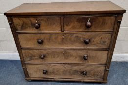 A 19TH CENTURY AND LATER MAHOGANY AND OAK CHEST OF TWO SHORT OVER THREE LONG DRAWERS, width 112cm