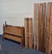 TWO PINE 4FT6 BEDSTEADS, with side rails, slats, central supports, and bolts, condition report: