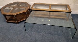 A GLASS RECTANGULAR COFFEE TABLE, width 120cm x depth 60cm x height 39cm, another rectangular