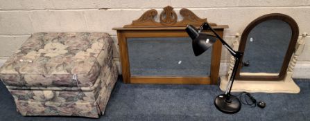 AN OTTOMAN FOOTSTOOL, width 66cm x depth 51cm x height 45cm, two mirrors and a lamp, condition