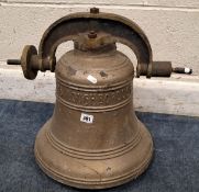 TAYLOR & CO, LOUGHBOROUGH, A PAINTED CAST BRONZE BELL, with striker, diameter 39cm, condition