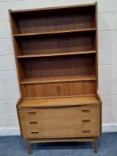 POSSIBLY BORGE MOGENSEN, A MID CENTURY TEAK SECRETAIRE BOOKCASE, with two adjustable shelves, double