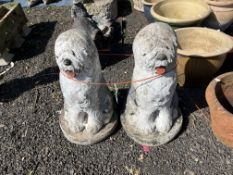 A PAIR OF CONCRETE OLD ENGLISH SHEEP DOG FIGURES, both 56cm high, Condition Report: paint losses (