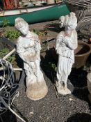 TWO CONCRETE GARDEN FIGURES, both 84cm high, Condition Report: one figure has repair to neck, both
