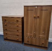 A MODERN SMALL DOUBLE DOOR WARDROBE, with a single drawer, width 83cm x depth 62cm x height 138cm,