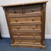 A LARGE MODERN PINE CHEST OF TWO SHORT OVER FOUR LONG DRAWERS, width 112cm x depth 60cm x height