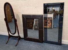 THREE MIRRORS, varying in shape, size, style, material, etc, largest rectangular mirror 140cm x