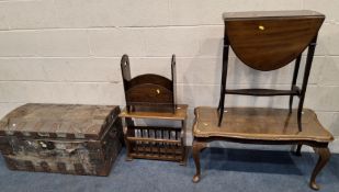 A SELECTION OF OCCASIONAL FURNITURE, to include a distressed trunk, width 90cm x depth 50cm x height
