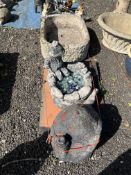 A SELECTION CONCRETE GARDEN ORNAMENTS, including a 57cm long trough, a rockpool effect bird bath,