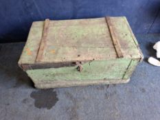 AN EARLY 20th CENTURY WOODEN TOOLBOX including tools, box width 80cm, depth 47cm, height 36cm, tools