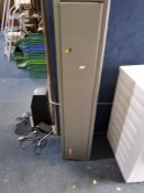 A BRATTON SOUND METAL GUN SAFE with two locks, two keys and space for five guns, width 27cm, depth