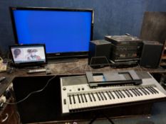 A COLLECTION OF ELECTRICAL EQUIPMENT including a Yamaha PSR-E443 keyboard with stand, a Toshiba