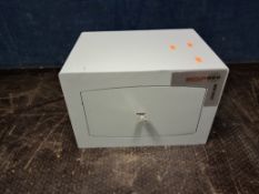 A SECURIKEY MINI VAULT PERSONAL SAFE with one key, width 37cm, depth 28cm, height 25cm