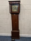 A GEORGIAN OAK AND MAHOGANY CASED 30-HOUR LONGCASE CLOCK, the square glass door enclosing a 10-