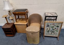 A LARGE SELECTION OF OCCASIONAL FURNITURE, to include a lidded crate, a table lamp, a matching