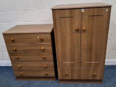 A MODERN SMALL DOUBLE DOOR WARDROBE, with a single drawer, width 83cm x depth 62cm x height 138cm,