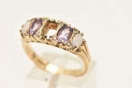 A 9CT GOLD GEM SET RING, AF missing centre stone will require some attention, with two oval cut
