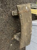A CURVED CONCRETE GARDEN BENCH, with scrolled bases, 115cm wide, Condition Report: no obvious