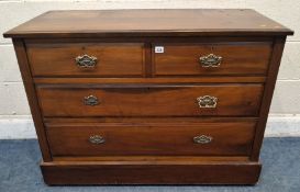 AN EDWARDIAN MAHOGANY CHEST OF TWO SHORT OVER TWO LONG DRAWERS, width 107cm x depth 47cm x height