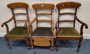 THREE EARLY 20TH CENTURY MAHOGANY ARMCHAIRS, all with removable seats, condition report: all with
