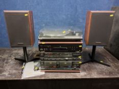 A TECHNICS AND TEAC COMPONENT HI FI comprising a SL-QD2 turntable, a SA-290L receiver amplifier, a