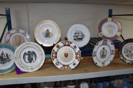 A COLLECTION OF CABINET PLATES, comprising nine plates mostly with commemorative themes, names