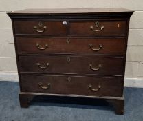 A GEORGIAN OAK CHEST OF TWO SHORT OVER THREE LONG DRAWERS, raised on bracket feet, width 120cm x