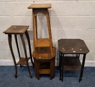 TWO EARLY 20TH CENTURY OCCASIONAL TABLES, each with canted corners, largest table 46cm squared x