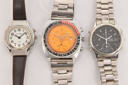 A COLLECTION OF THREE WATCHES TO INCLUDE SEIKO, SICURA AND COBALT, the Seiko watch with mat black