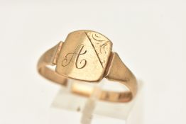 A GENTS 9CT GOLD SIGNET RING, AF will require some attention, rectangular form signet with