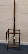 A 20TH CENTURY OAK STANDARD LAMP / TWO TIER TABLE, width 45cm x depth 35cm x height 167cm, condition